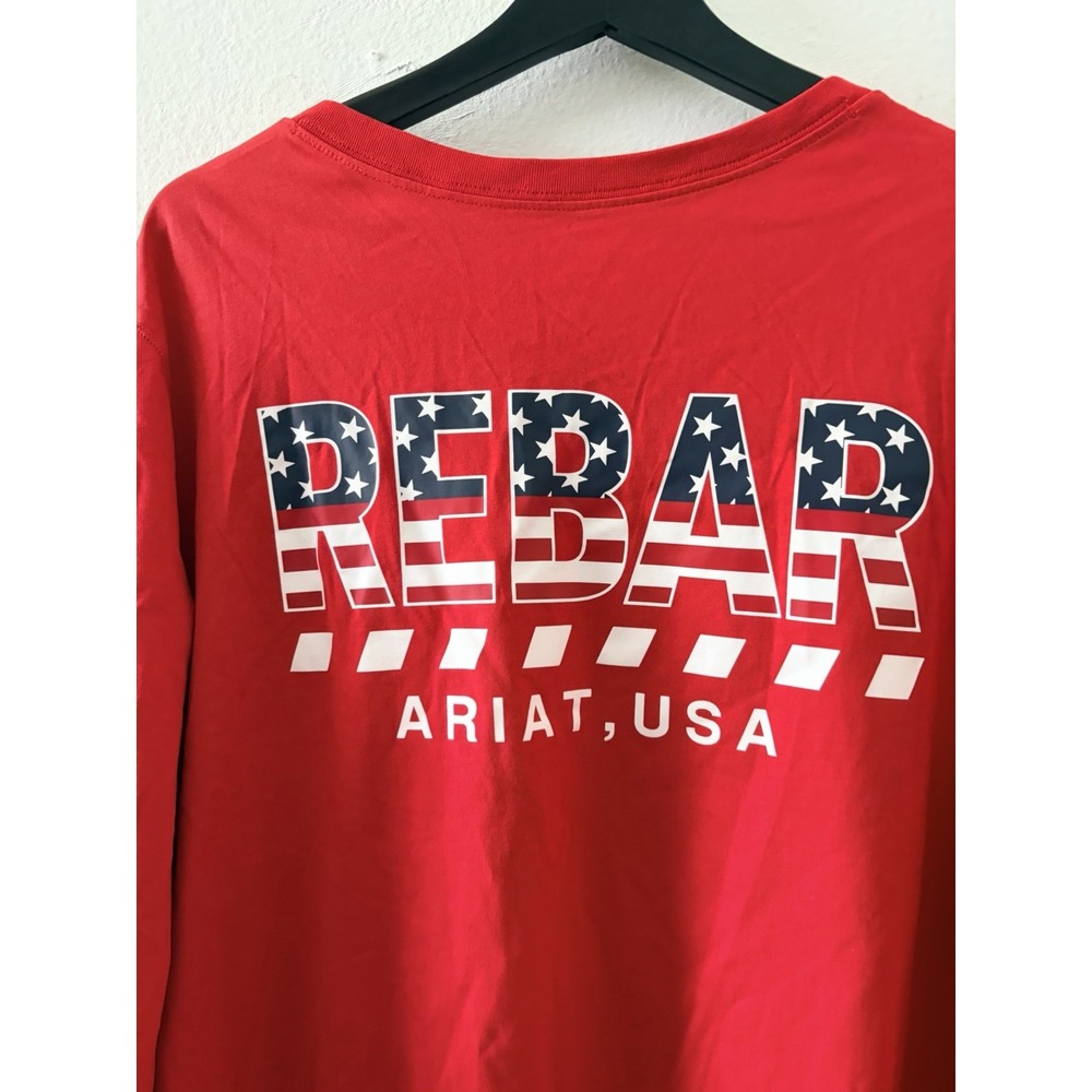 Ariat Rebar Long Sleeve Shirt Mens 3XL Red Pocket USA Flag Back Work Tee New